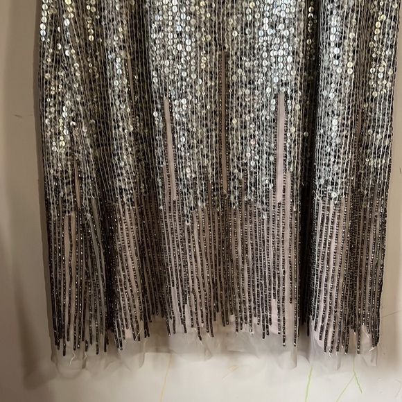 Adrianna Papell Taupe Brown Illusion Yoke Beaded Sheath Dress Size 2 - Picture 10 of 15